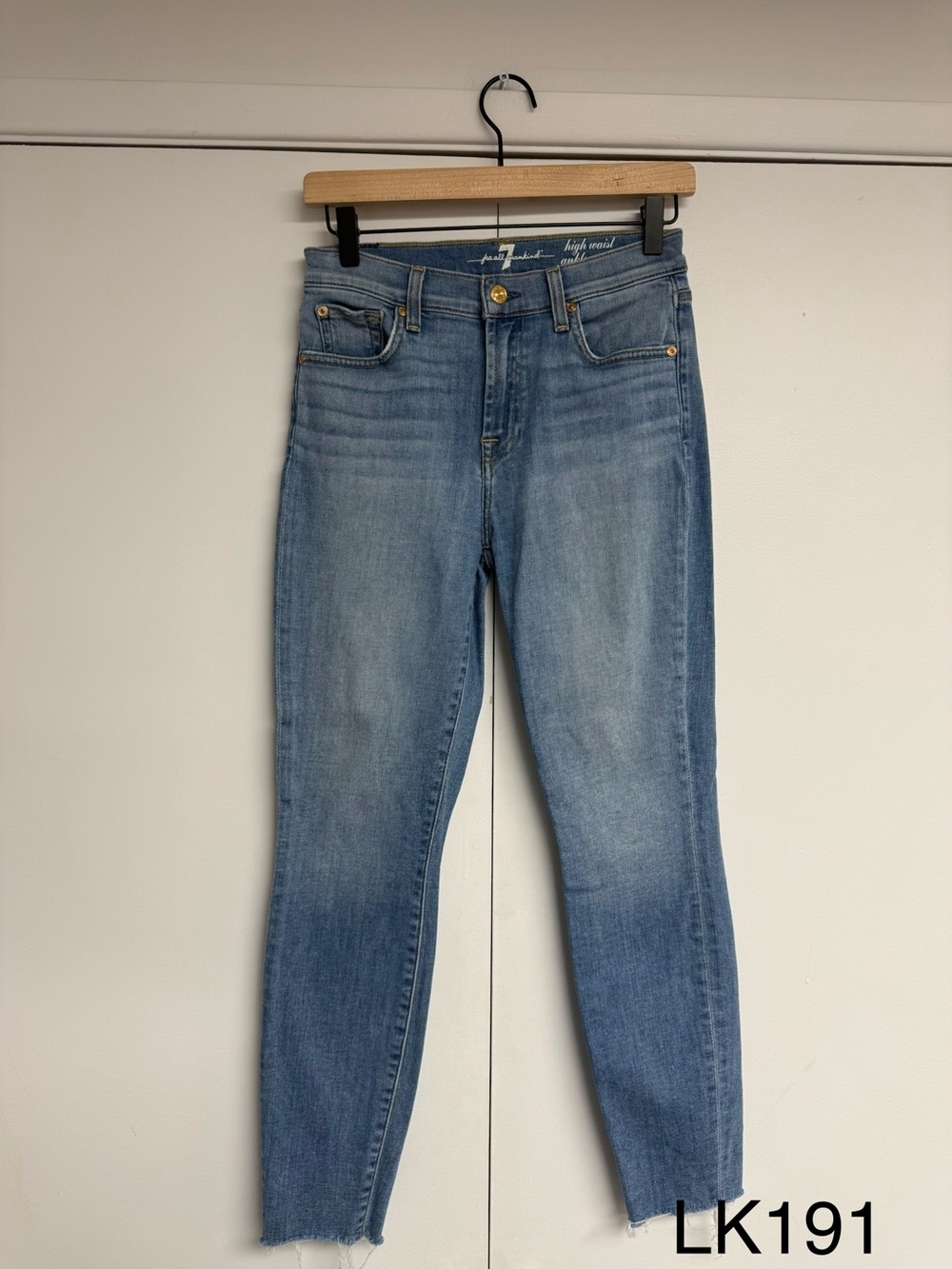 7 For All Mankind High Waist Ankle Skinny Jeans Blue Raw Hem 27